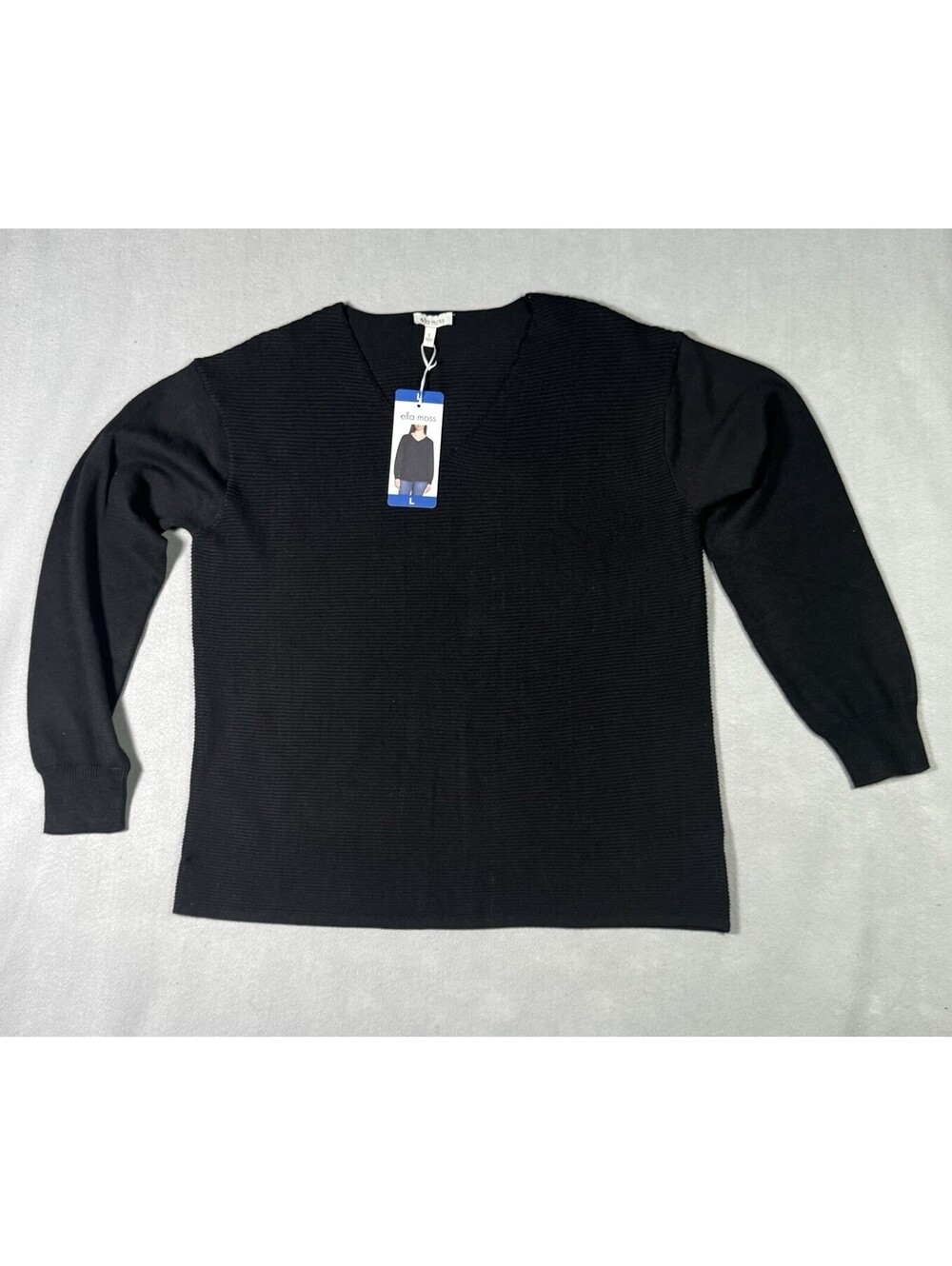 NWT Ella Moss Ribbed V-Neck Sweater Bundle - Set of 2 (Black & Teal) Size L